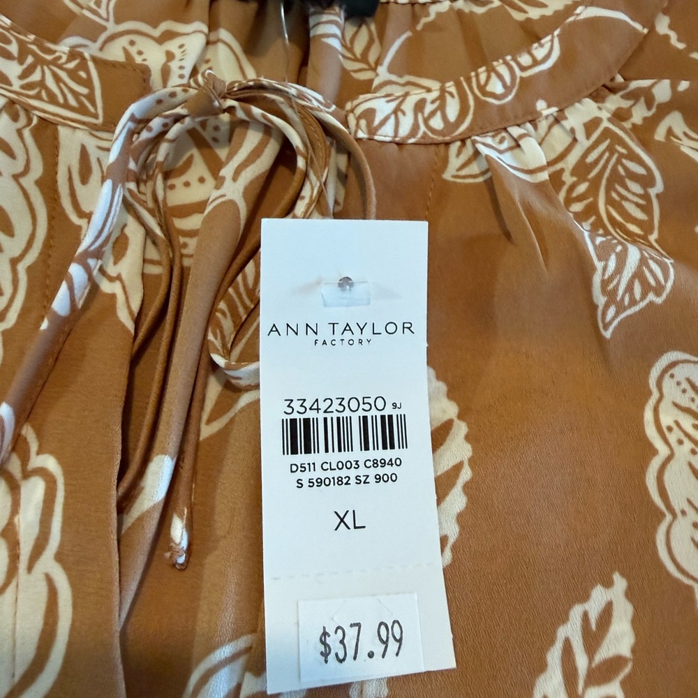 Two (2) - Ann Taylor Factory Tan and White Blouses - Picture 5 of 9